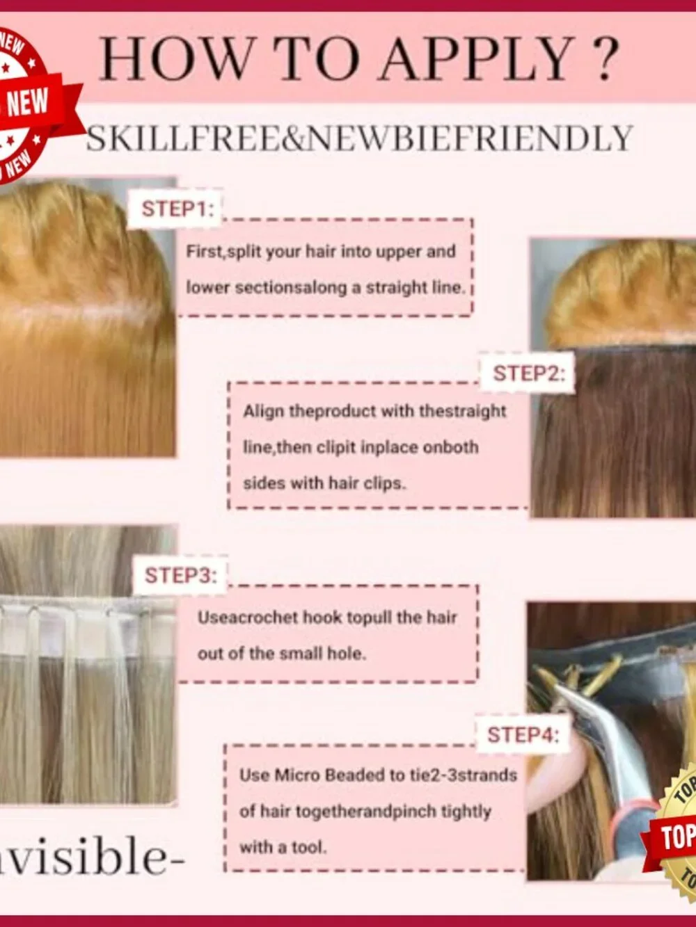 16 Inch Human Hair Extensions, 100g Butterfly Weft, Seamless Micro Bead